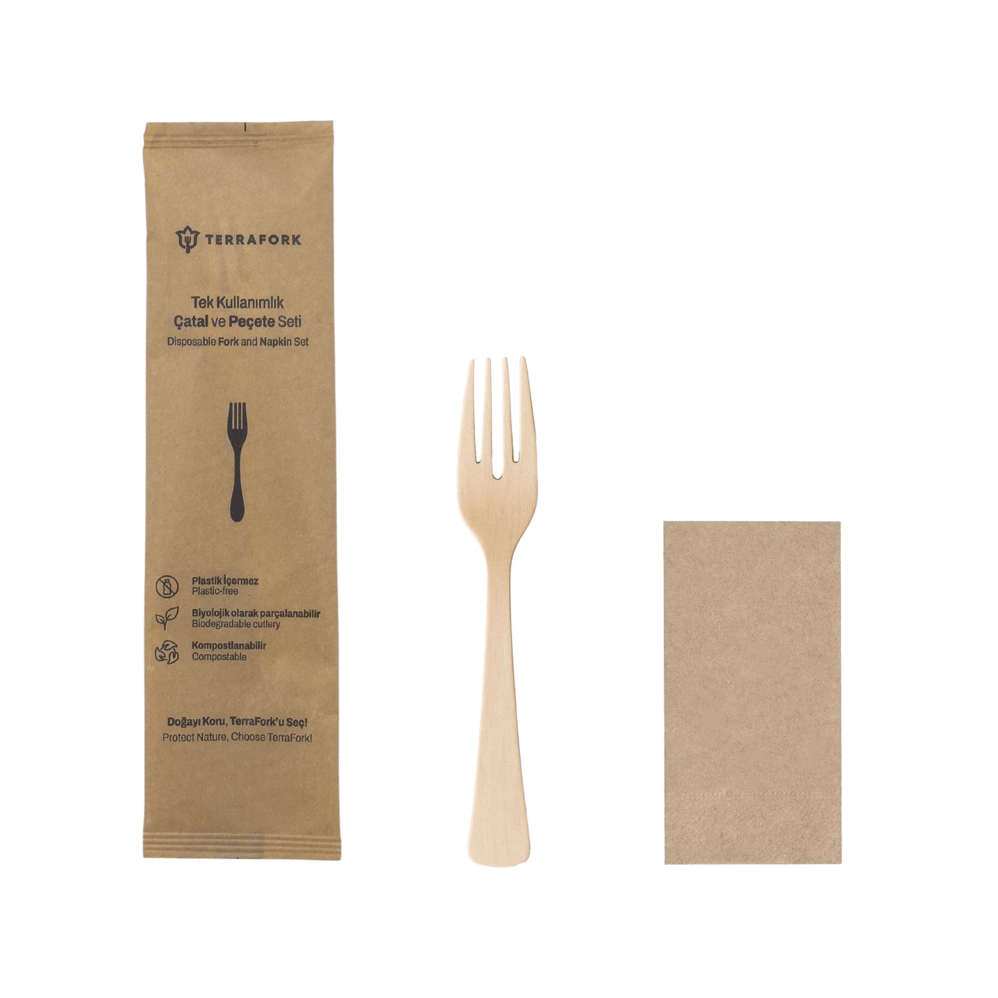 WoodLuxe™ Premium Çatal ve Peçete Seti (500 Adet)